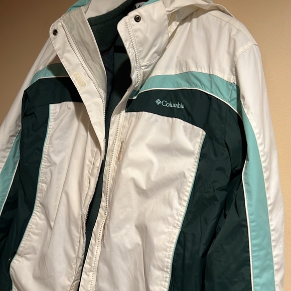 COLUMBIA SKI JACKET WOMEN'S MEDIUM W/ HOOD WHITE & GREEN - Picture 9 of 16